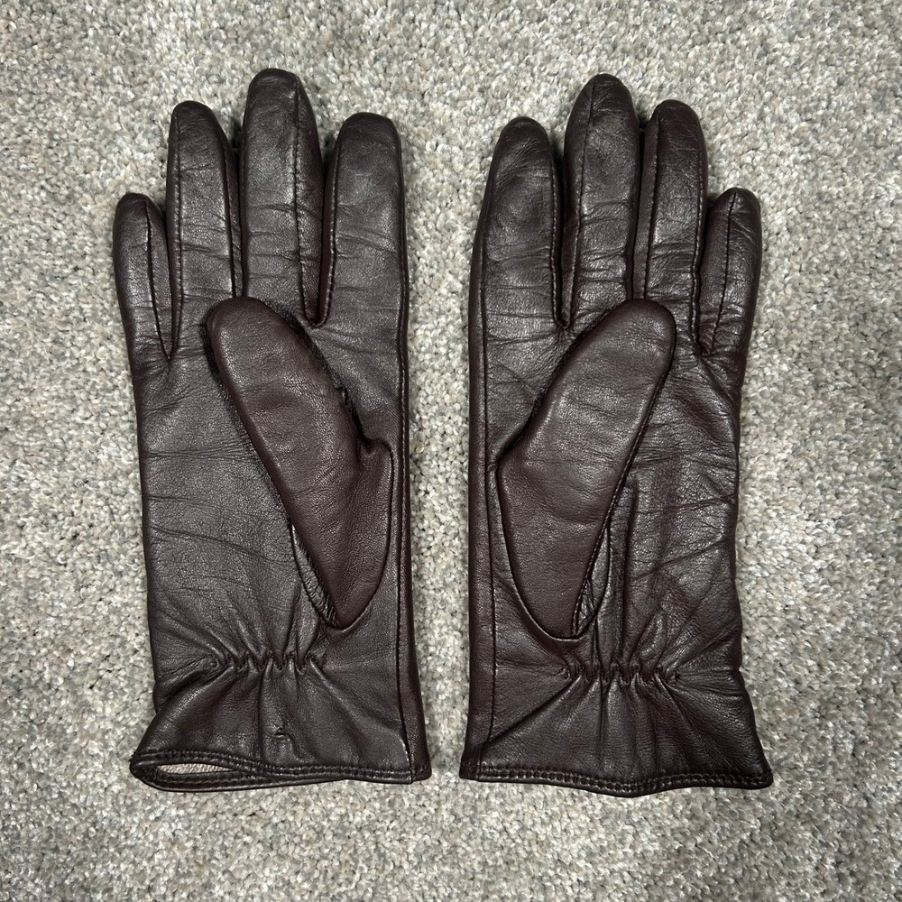 Charter Club Womens Dark Brown Leather Gloves Knit Lined Size Large - Picture 2 of 6